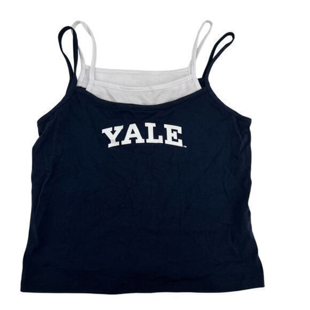 Yale Univerity blue & white game day spell out cropped tank top size medium